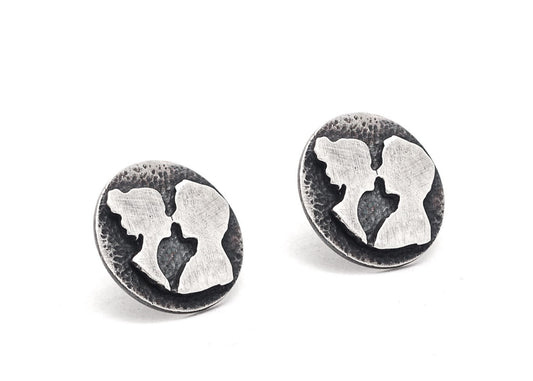 The Couple Stud Coin Handmade Silver Earrings