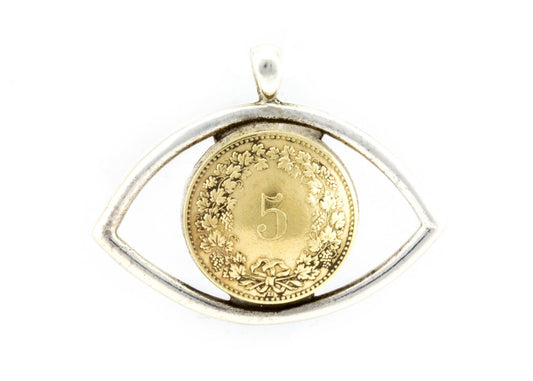 925 silver eye necklace with Swiss coin