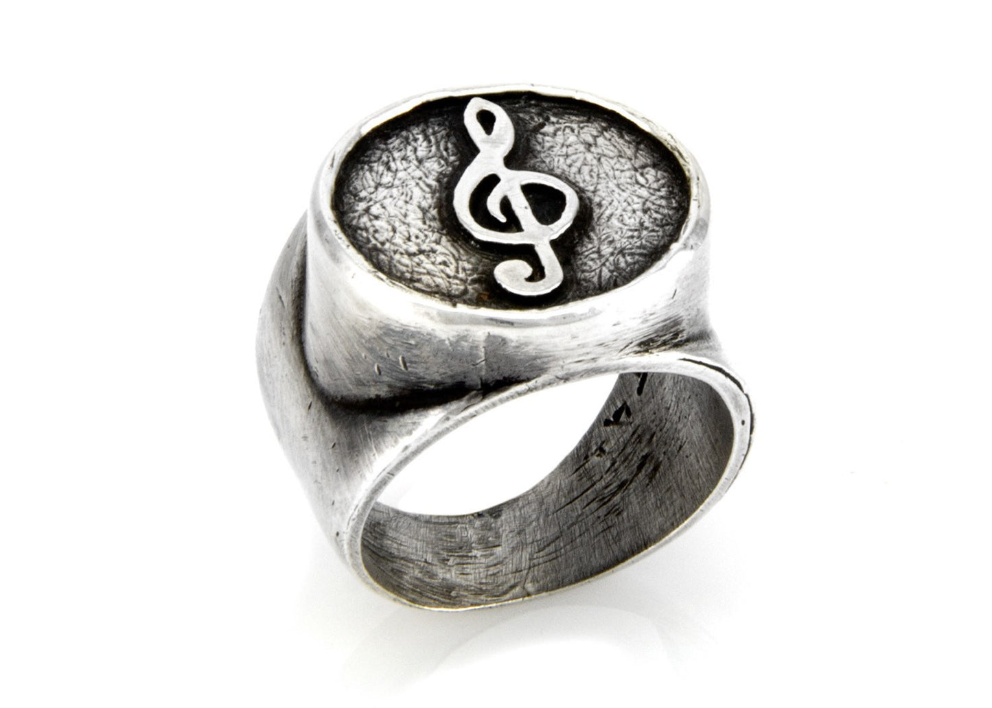 Treble Clef Musical Coin Medallion Ring - Sterling Silver