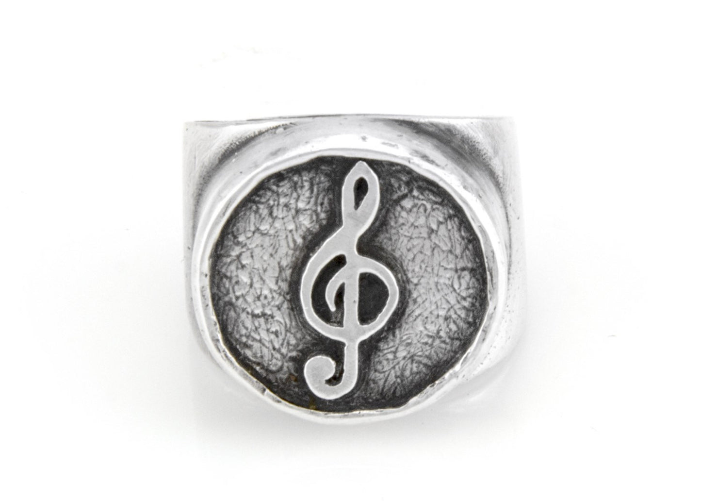 Treble Clef Musical Coin Medallion Ring - Sterling Silver