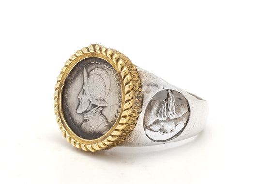 Panamanian Balboa Coin Intricate Gold and Silver Ring