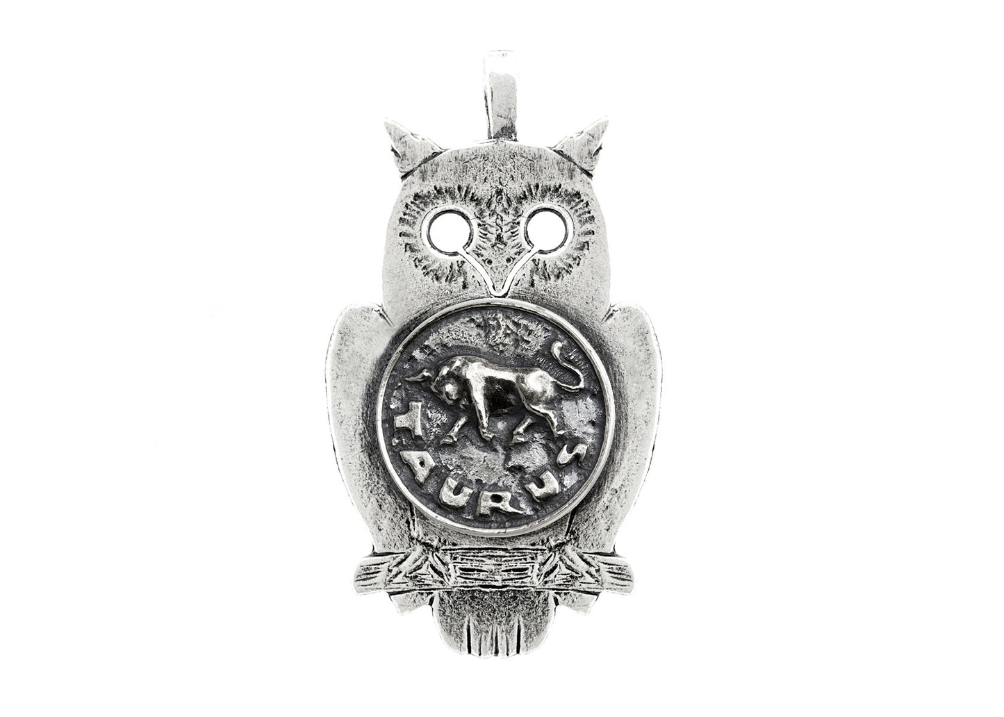 Silver Owl Pendant with Taurus