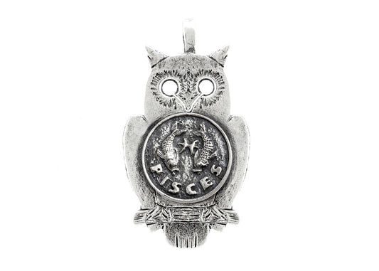 Silver Owl Pendant with Pisces Zodiac