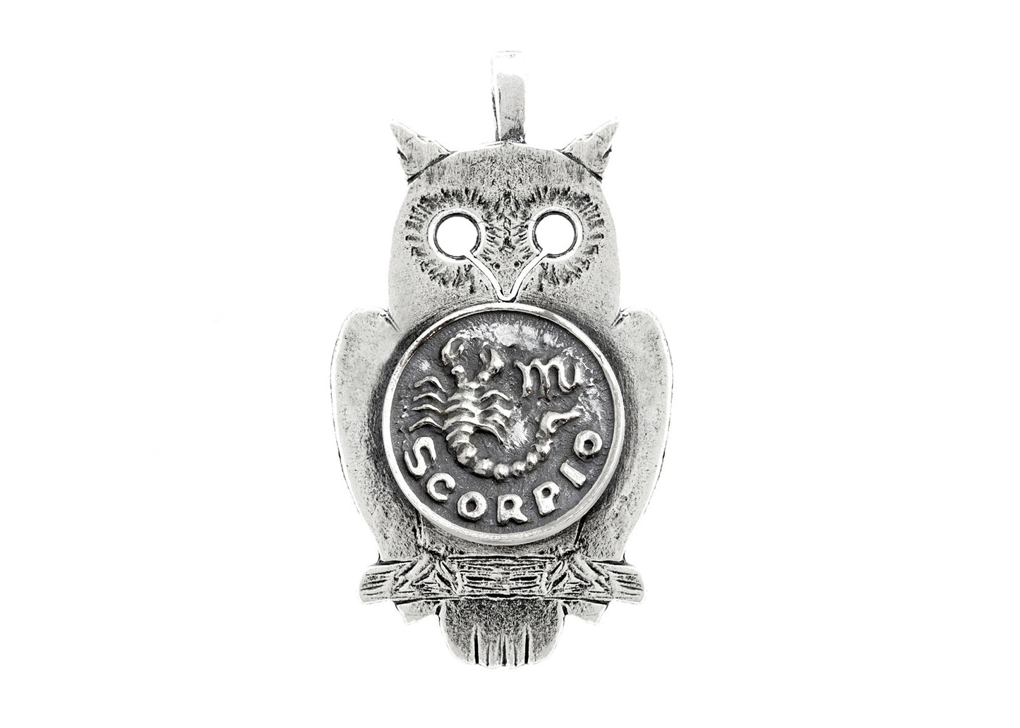 Silver Owl Pendant with Scorpio Zodiac