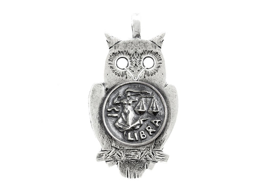 Silver Owl Pendant with Libra Zodiac