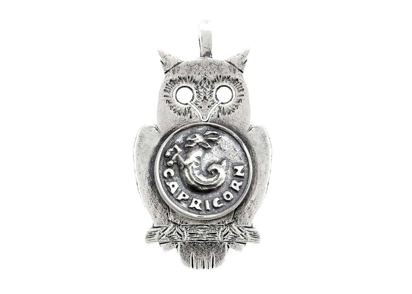 Silver Owl Pendant with Capricorn Zodiac