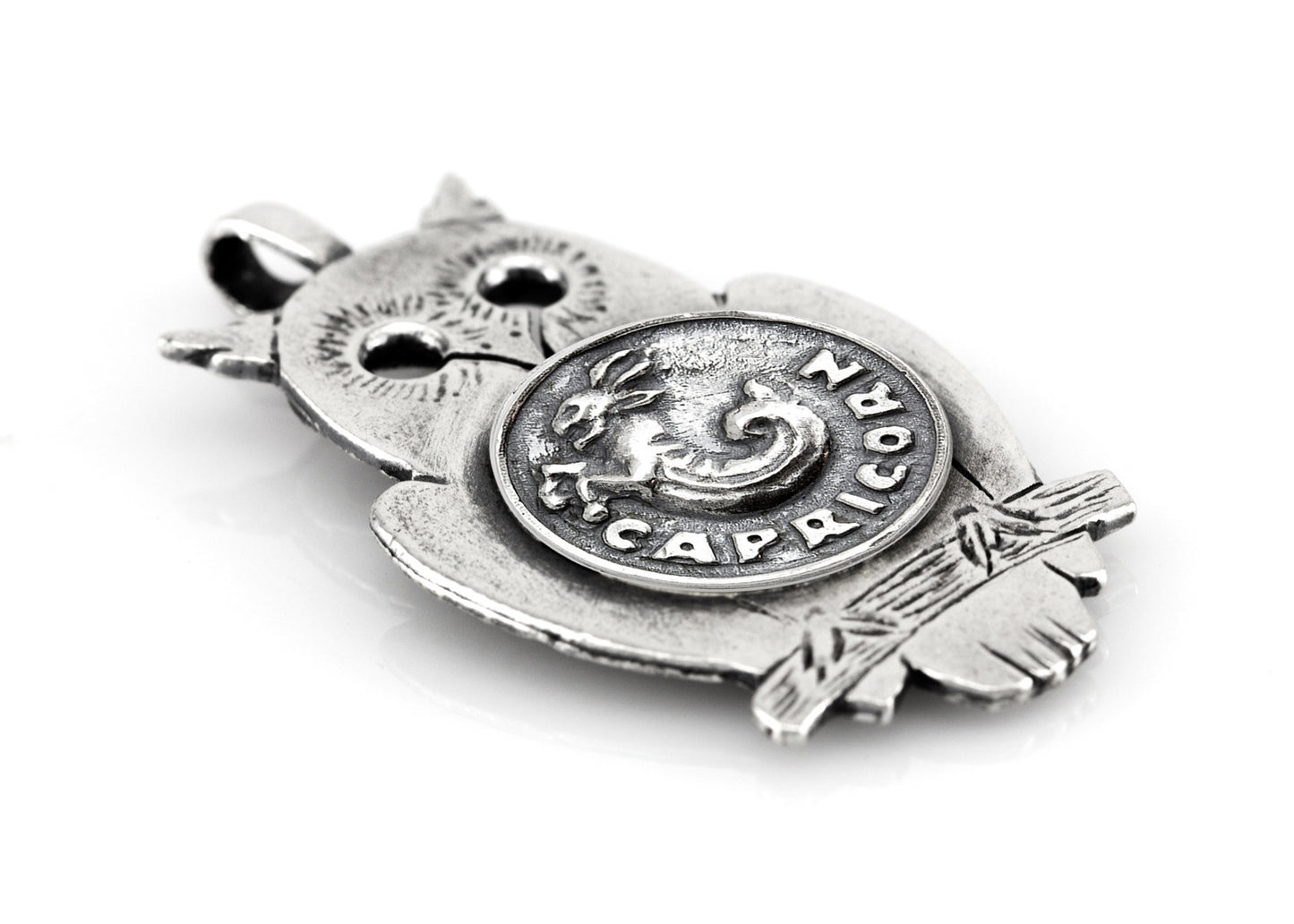 Silver Owl Pendant with Capricorn Zodiac