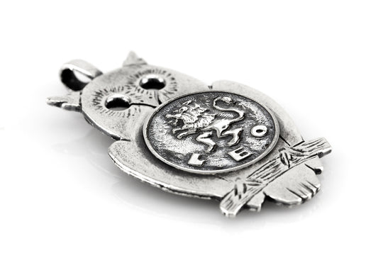 Silver Owl Pendant with Leo