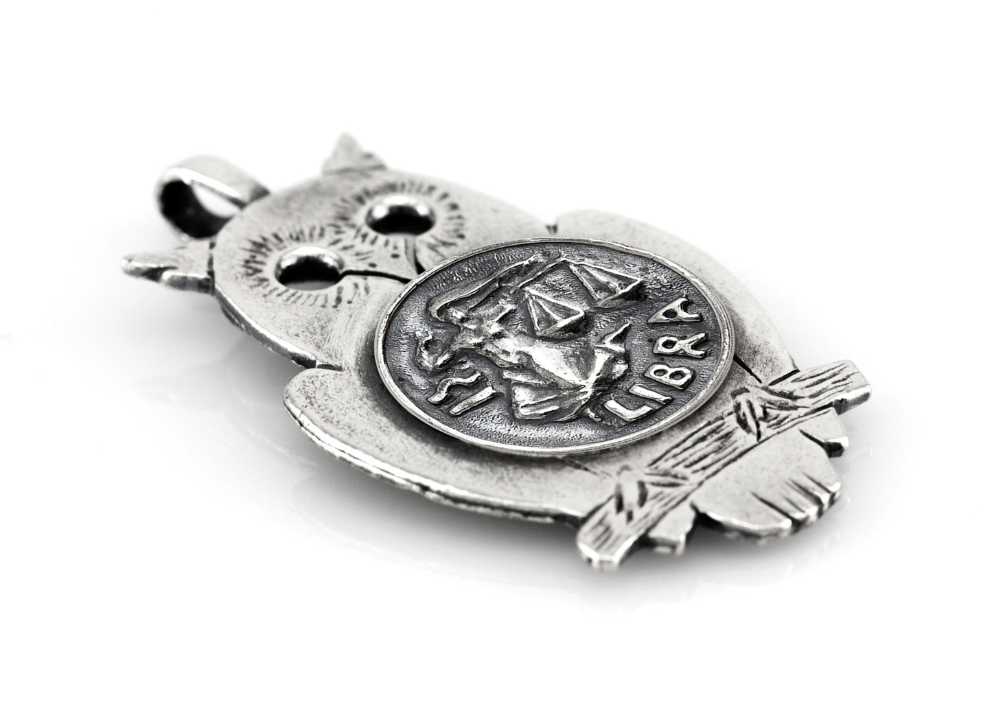 Silver Owl Pendant with Libra Zodiac