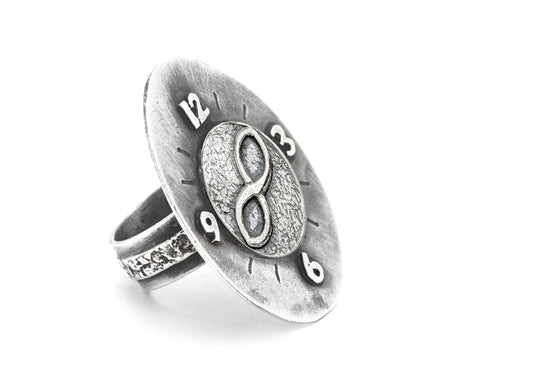 Infinity Sign Medallion Clock Ring - Be Infinite