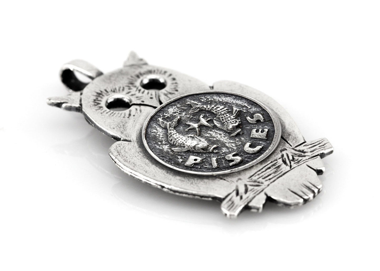 Silver Owl Pendant with Pisces Zodiac