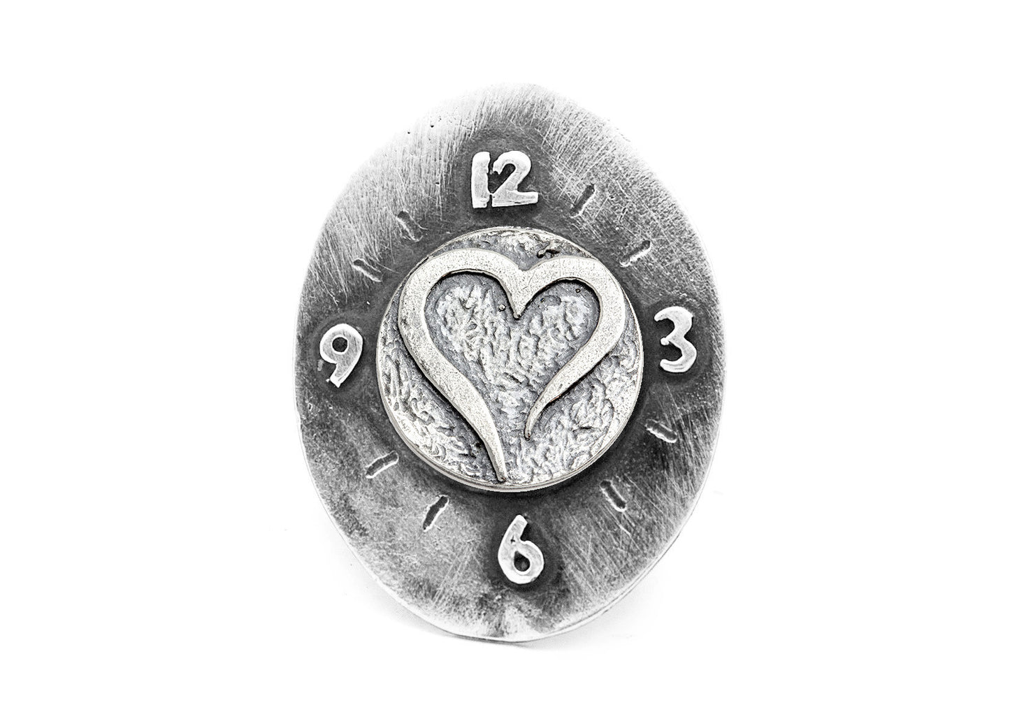 Open Heart Coin Timeless Medallion Clock Ring