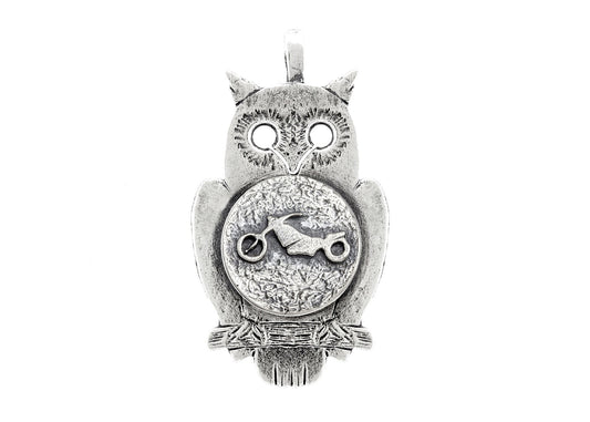 Silver Owl Pendant with Motorcycle