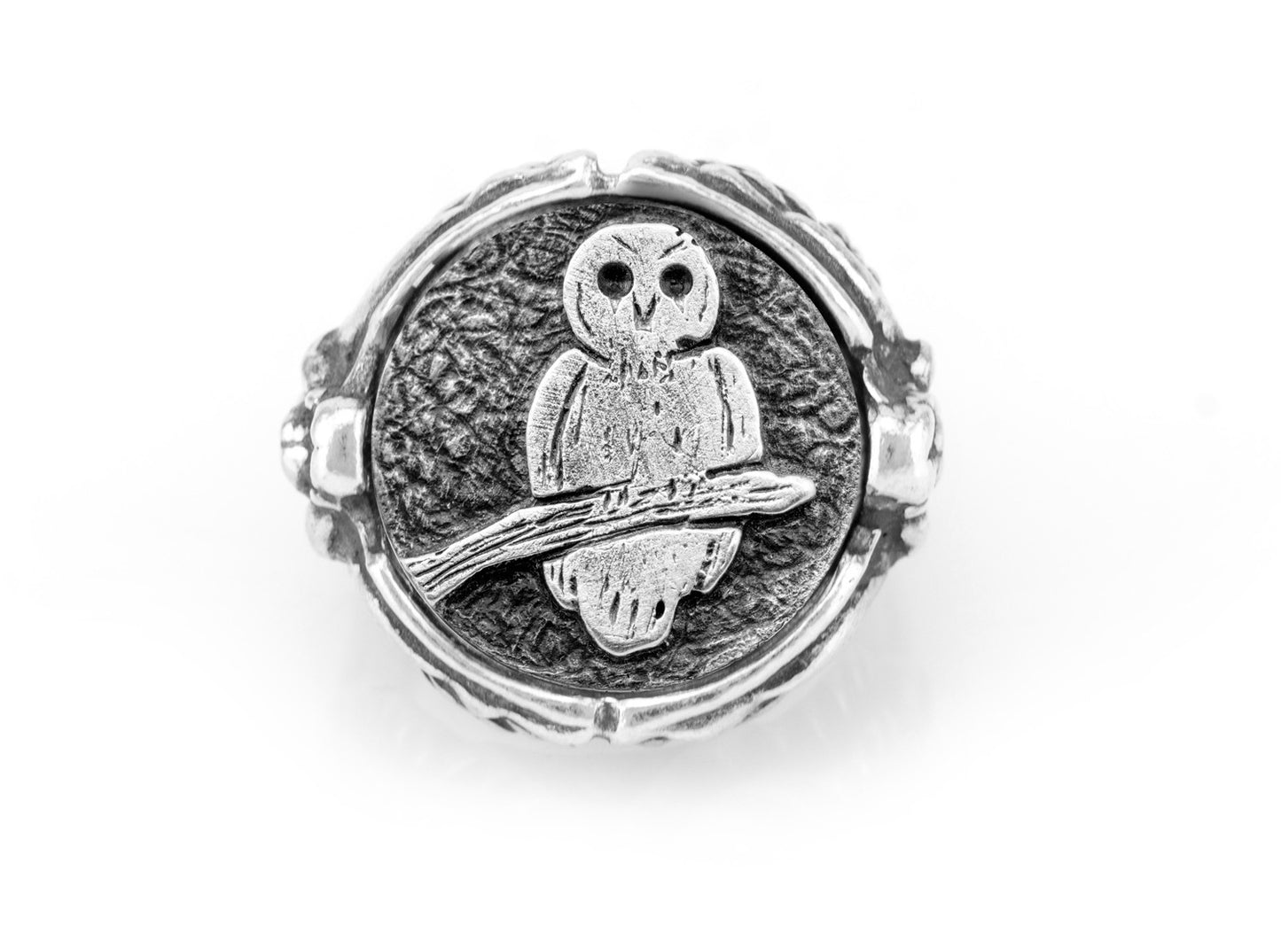 coin ring with the Owl medallion on Nike ring  Owl “Nike” Ring