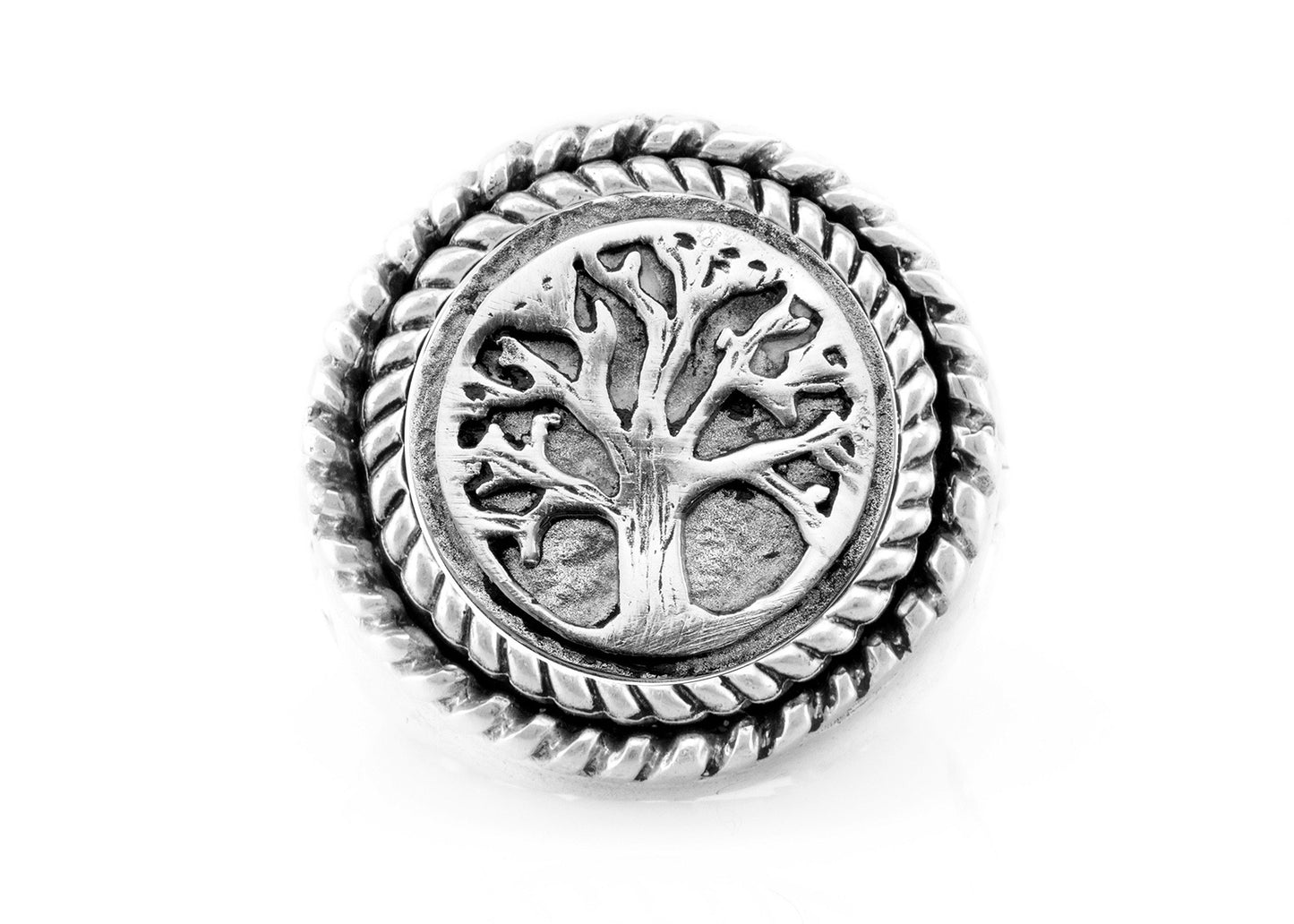 coin ring with the Tree medallion on fleur de lis ring