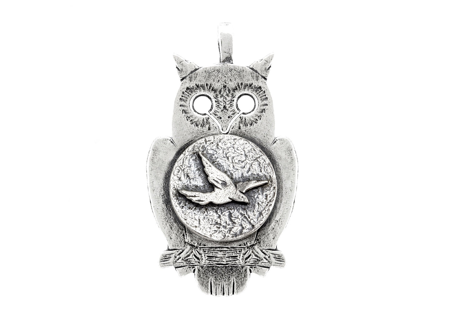 Silver Owl Pendant with Flying bird