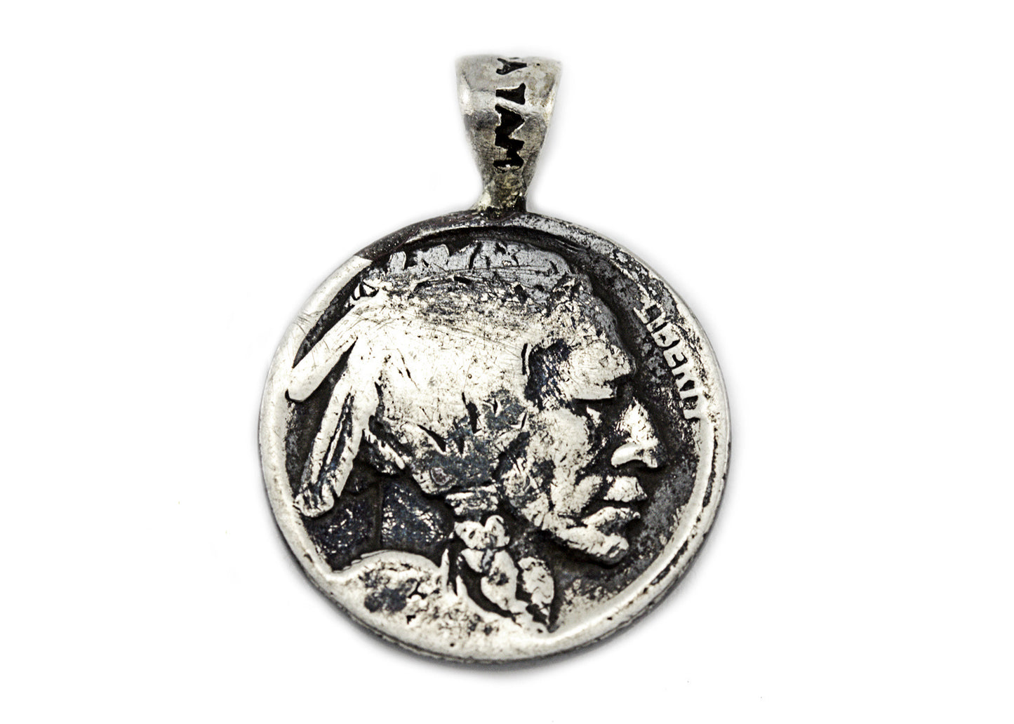coin Pendant with the  The writing hand coin medallion and the Buffalo Nickel coin of USA