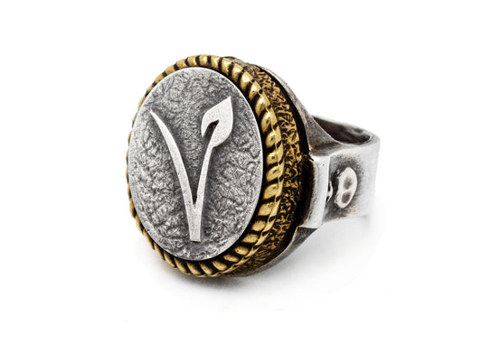Vegan coin ring with the Vegan Symbol coin medallion