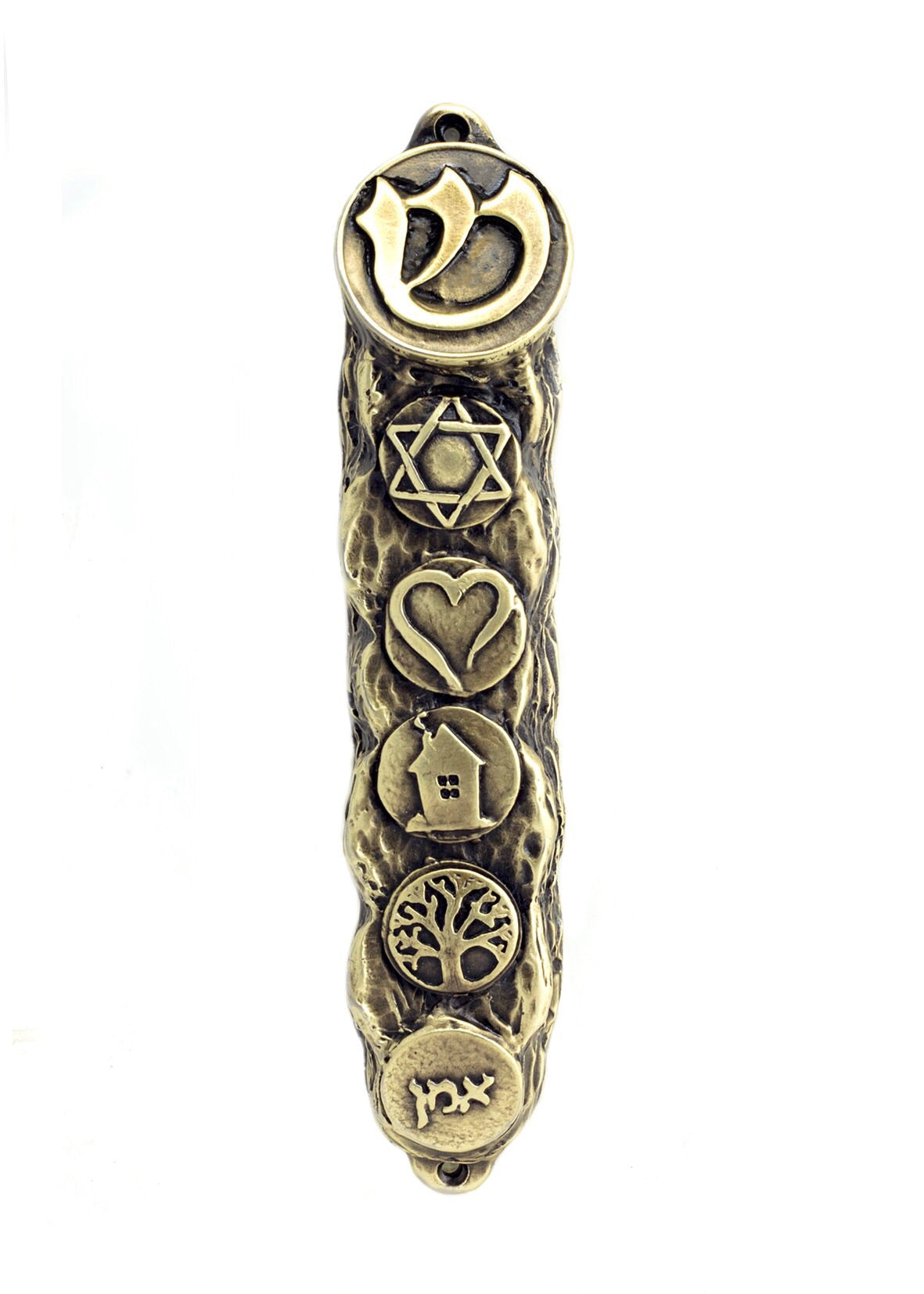 Mezuzah with Bright Symbols & Blessings, Bronze - Small (13cm)