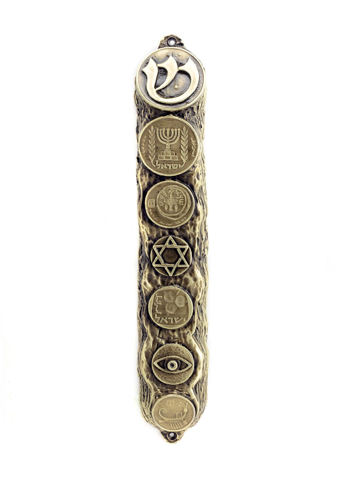 Mezuzah with Judaica Symbols in Bronze - Big (16cm)
