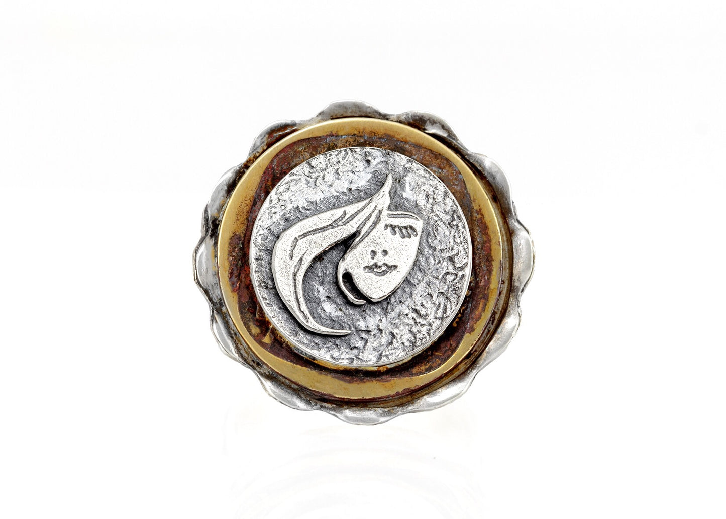 coin ring with the Stylish Face coin medallion and 10 Agorot coin of Israel