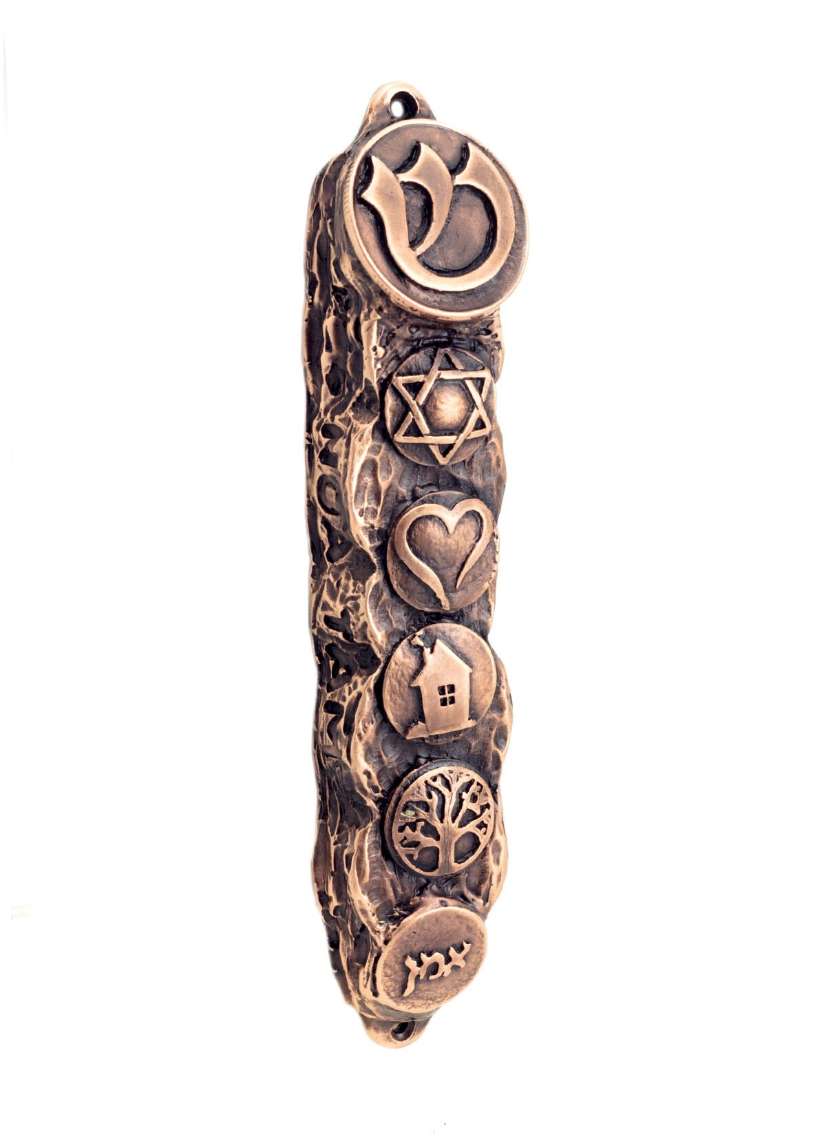 Mezuzah with Bright Symbols & Blessings in Copper - Small (13cm)