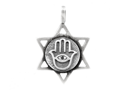 Hamsa Star Of David, Star Of David Charm, Hamsa Pendant, Jewish Necklace, Israel Coin Necklace, Israeli Currency, Handmade Necklace