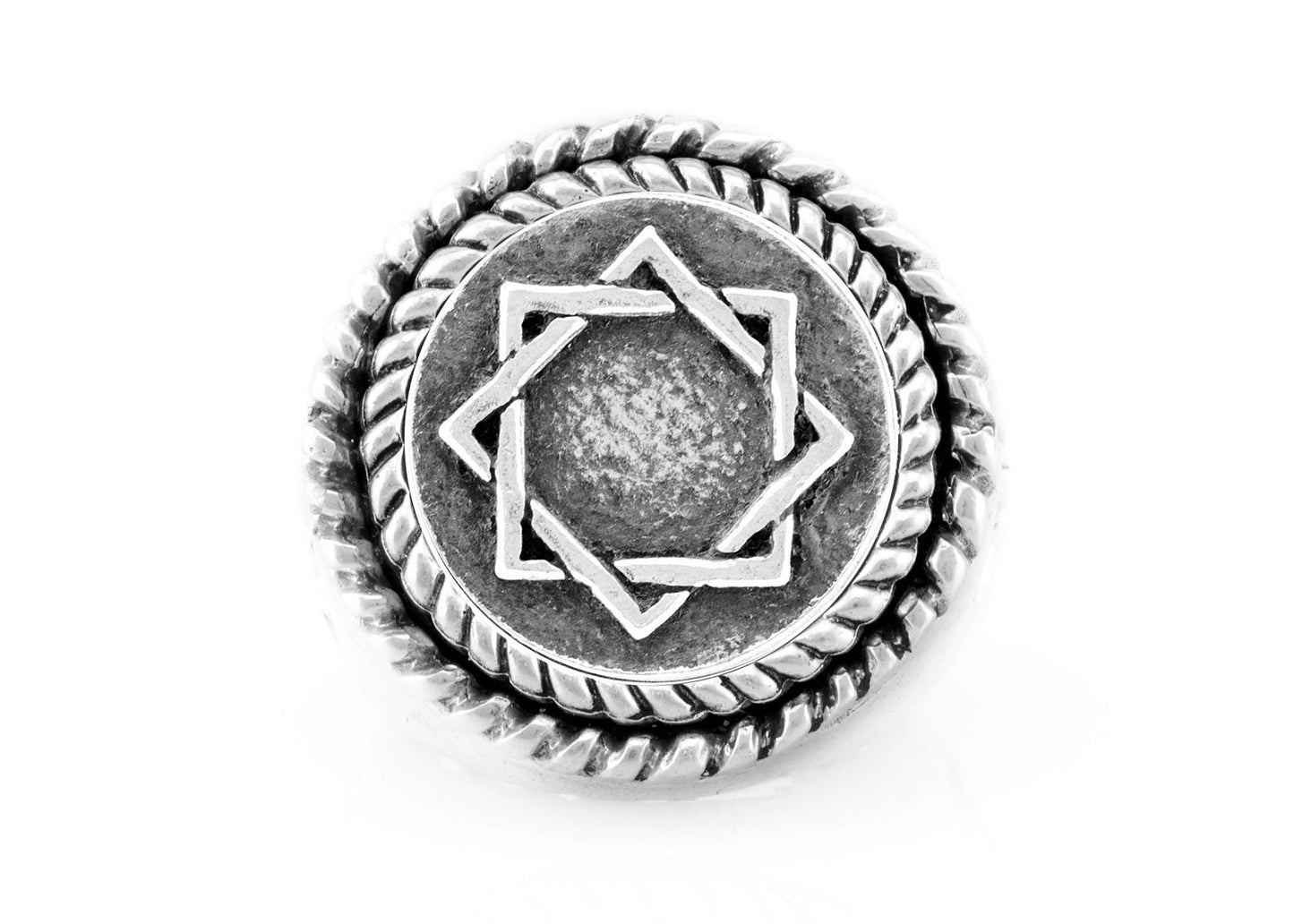 Star of Abraham Magen Avraham coin medallion on fleur de lis ring