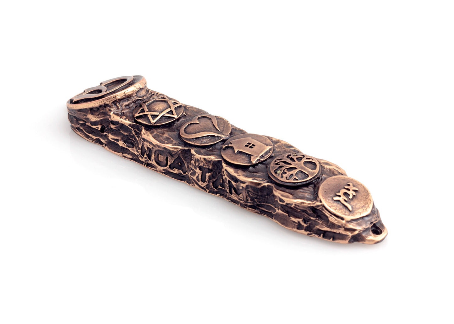 Mezuzah with Bright Symbols & Blessings in Copper - Small (13cm)