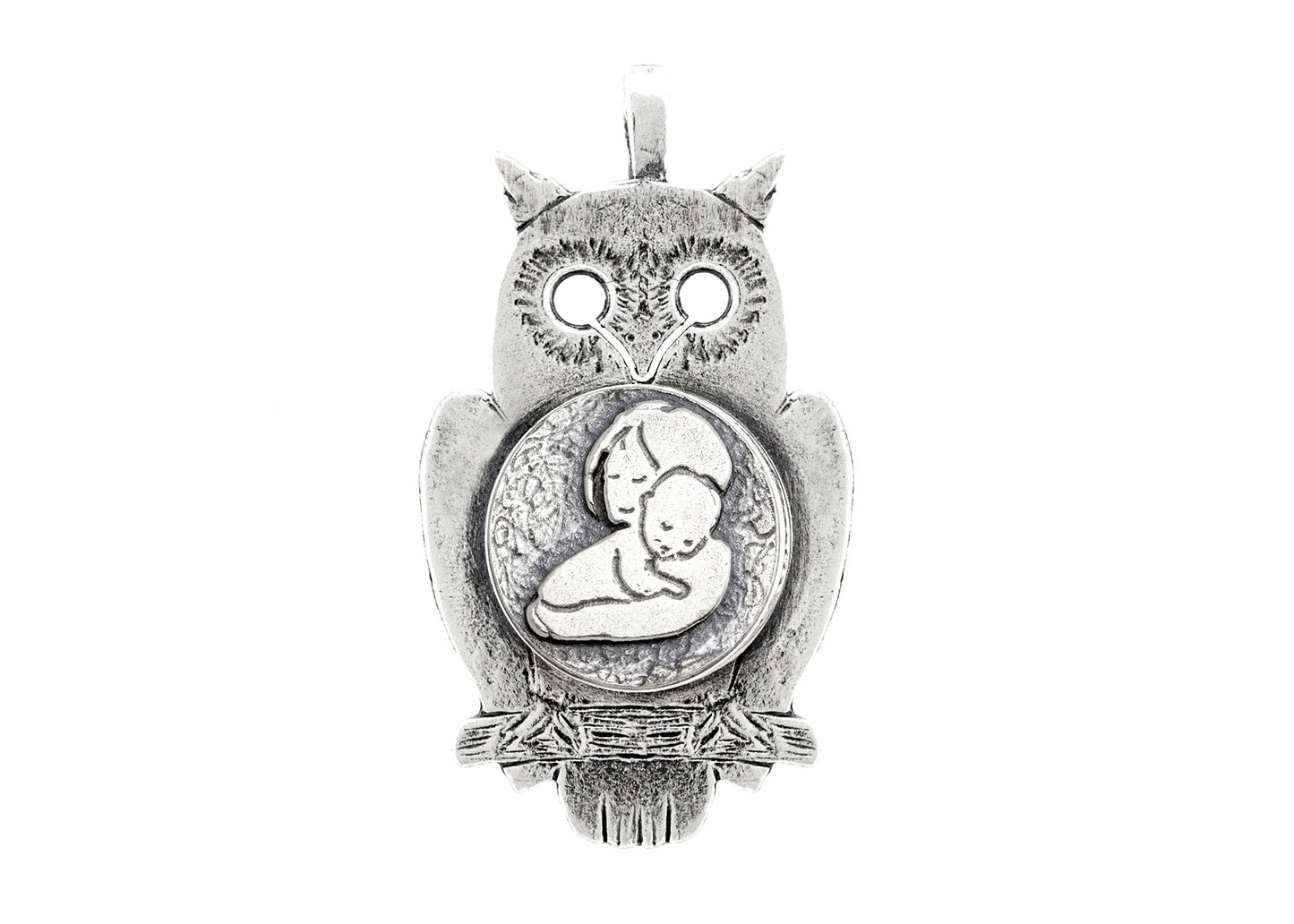 Silver Owl Pendant with Mother and Child