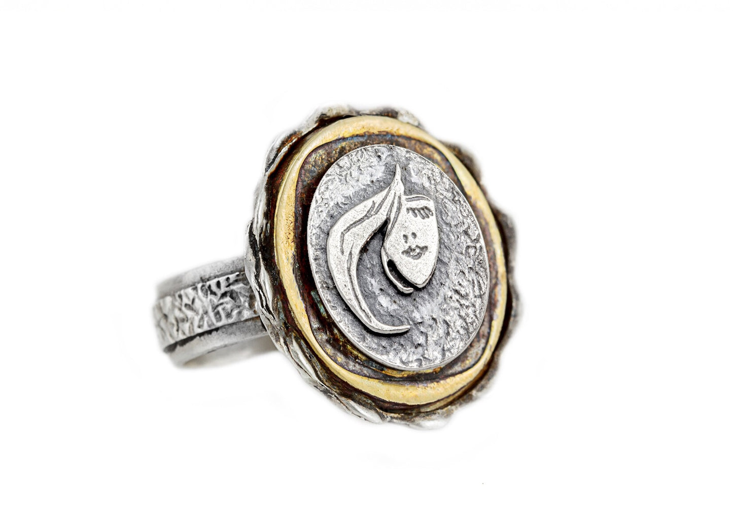 coin ring with the Stylish Face coin medallion and 10 Agorot coin of Israel