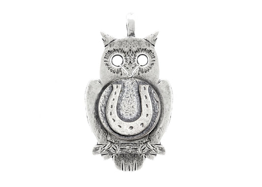 Silver Owl Pendant with Horseshoe