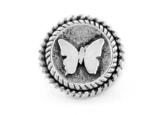coin ring with the Butterfly medallion on fleur de lis ring