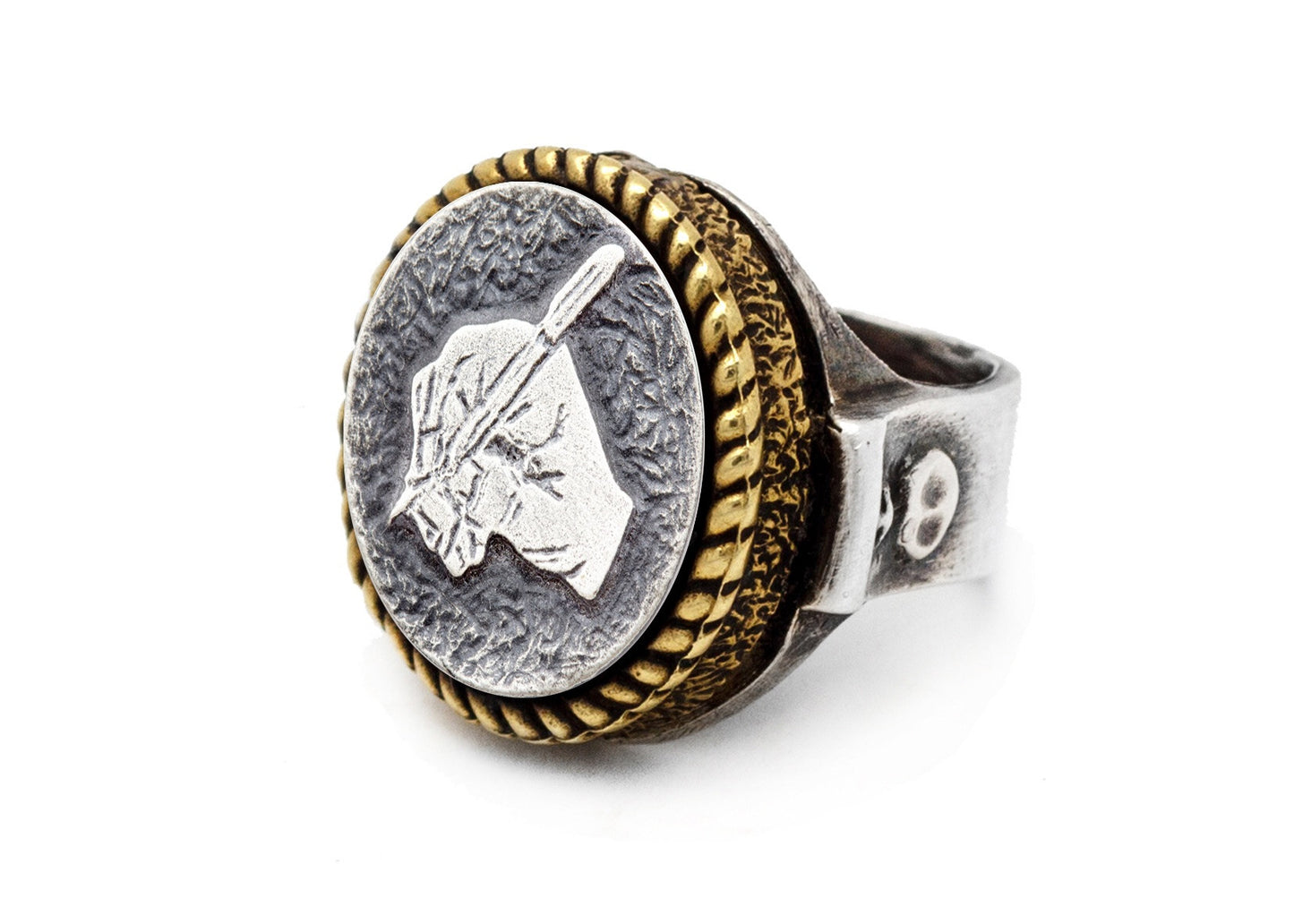 coin ring with the Writer’s Hand coin medallion