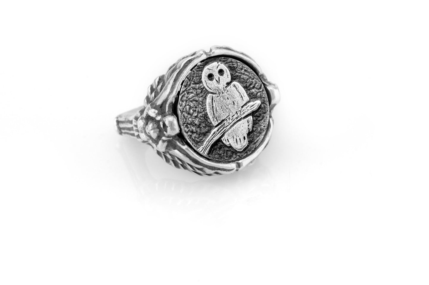 coin ring with the Owl medallion on Nike ring  Owl “Nike” Ring