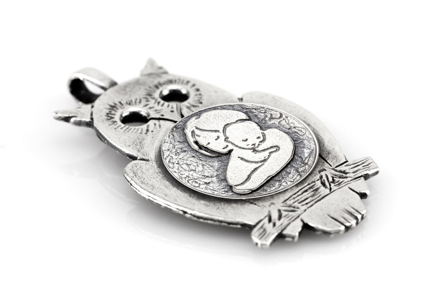 Silver Owl Pendant with Mother and Child