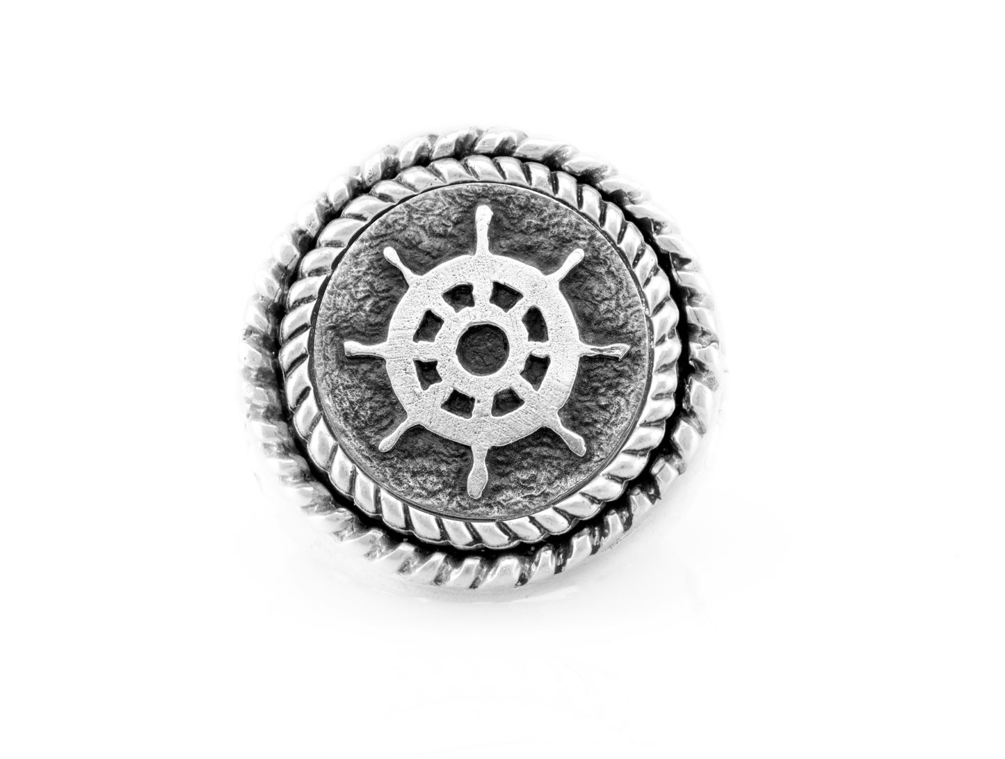 wheel coin medallion on fleur de lis ring